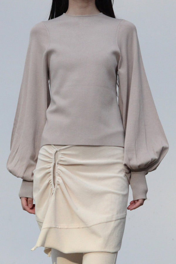SWAYING/KNIT profile cuffed long-sleeved slim fit pullover SW24RE1T09 Almond PS11